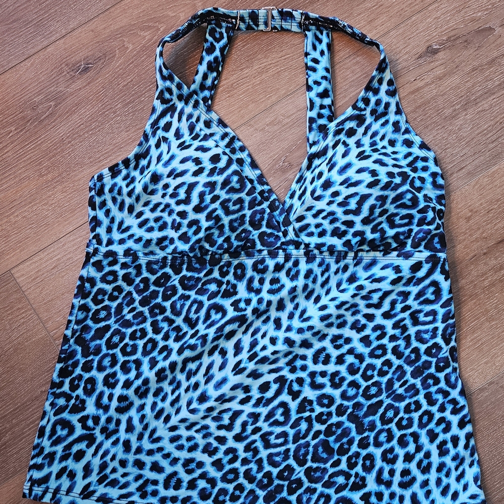 Jantzen Turquoise Leopard Print Bikini Top